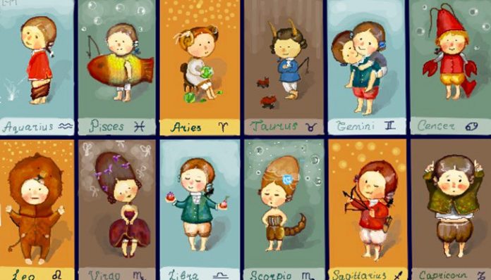 Zodiako ženklai maži berniukai ir mergaitės